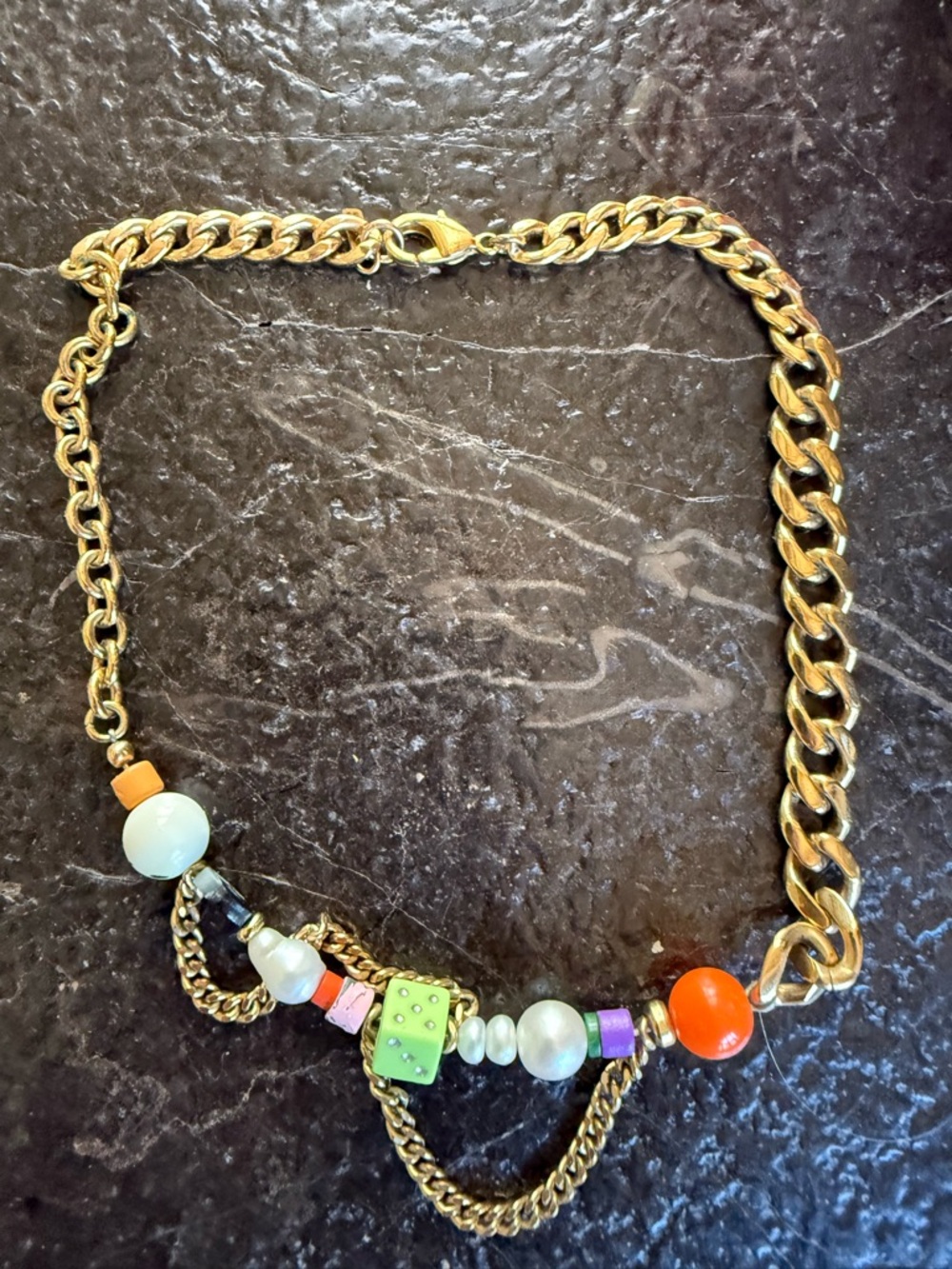 Martha Calvo Gold Chain Multicolor Bead Necklace - Fashion Statement - Picture 3 of 7